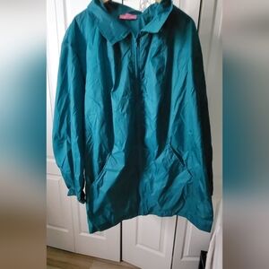 Woman Within Vintage Teal / Green Lined Nylon Jacket Snap Closure 80s 90s sz 5x